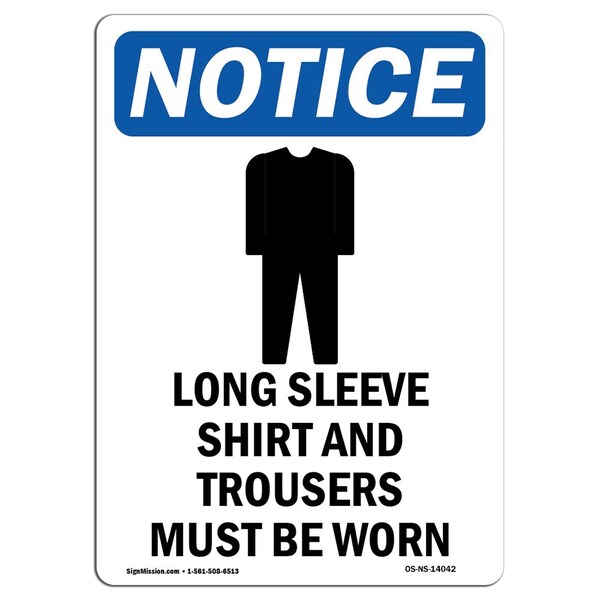 Signmission OSHA Notice Sign, Long Sleeve Shirt With Symbol, 7in X 5in Decal, 5" W, 7" H, Portrait OS-NS-D-57-V-14042 - main